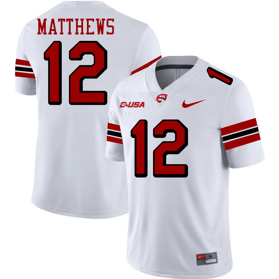 Western Kentucky Hilltoppers #12 Chandler Matthews College Football Jerseys Stitched-White